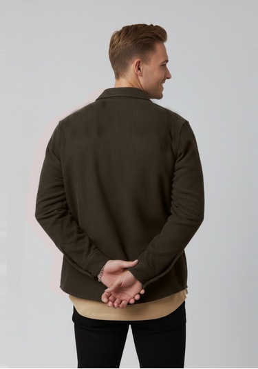 Deepsea Kahve Cepli Likralı Kadife Kumaş Rahat Kesim Erkek Gömlek Yumuşak Dokulu, Şık Tasarım Gömlek 2600759 Kahve