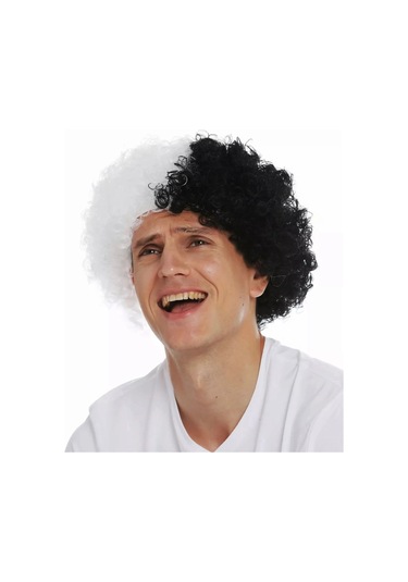 Siyah Beyaz Kıvırcık Afro Bonus Peruk Taraftar Bonus