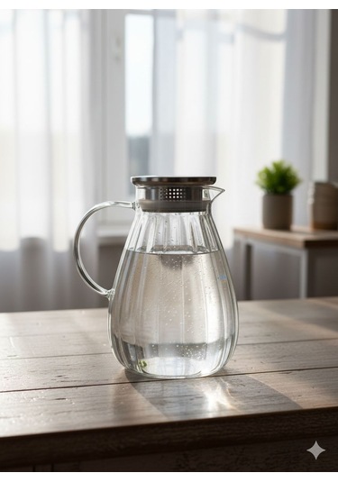 Morponi Borosilikat Cam Çizgili Sürahi 1800 Ml