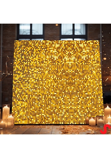 Işıltılı Pul Payetli Arka Fon Paneli, 30cm X 30cm - Altın 1+