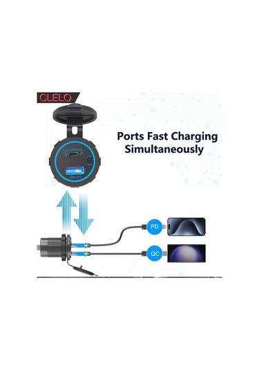Xuweiwei Clelo 12v Araç Için 1 Set Çift Usb Ve Type-c Şarj Led Ekranlı Rv Tekne Ve Araçlar Için Hızlı Şarj Bağımsız Açma Kapama Düğmeli 12v 24v Araçlar Için Uygun