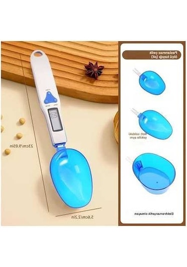 Fastbuy Dijital Baharat Tartısı Akıllı Kaşık S7 Mavi, 0-500g Ölçüm, 3 Kaşık Seti -