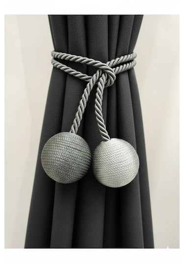 İki Toplu Yan Bağlama Fon Perde Toplama Aparatı Antrasit - Gri