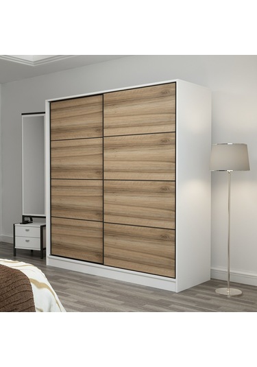 Minar Kale 2 Kapaklı Sürgülü Dolap 180 Cm - Beyaz/dore 190cm