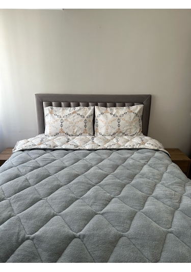 Çift Taraflı Wellsoft Lüks Gri Yorgan Gri