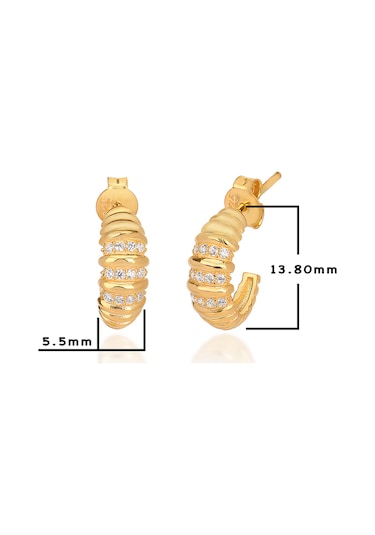 Zirkon Taşlı Pırlanta Montür Altın Kaplama Boğumlu Gümüş Küpe