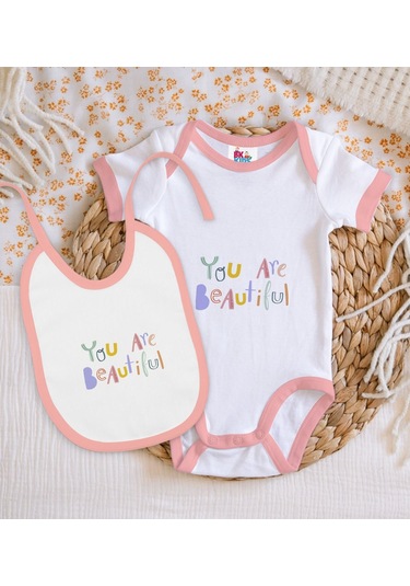 Bk Kids You Are Beautiful Tasarımlı Pembe Bebek Body Zıbın Ve Mam Çok Renkli