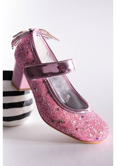 Epaavm - Topuklu Arkası Kelebekli Pembe Taşlı Ayakkabı - Mwm2206 Pembe