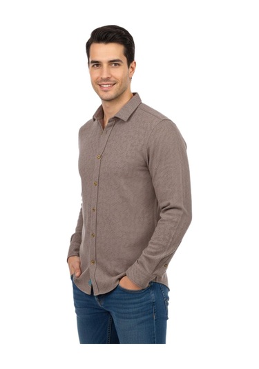 Raymons Erkek Spor Silim Fit Dokuma Gömlek Bgl-st04946 Vizon