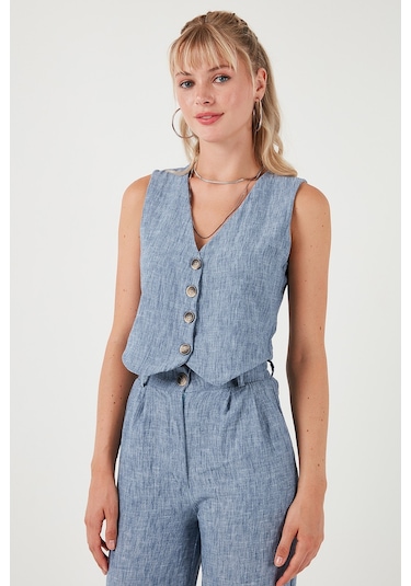 Lela Regular Fit Bol Paça Yelekli Bayan Takım 67045162S4 Indigo