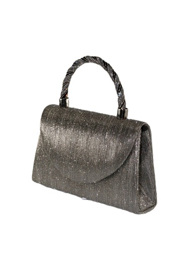 Lazer Kumaş Platin Abiye Çanta Taşlı Kadın Abiye Çanta Abiye Çanta Metalik Gri El Düğün Çantası