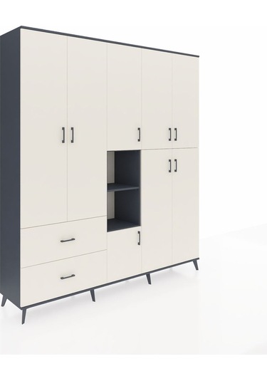 Hyperion Dolap 12 Raflı 2 Çekmeceli Tek Askılı 220x44x243 Antrasit-aytaşı/aytaşı Aytası/aytası