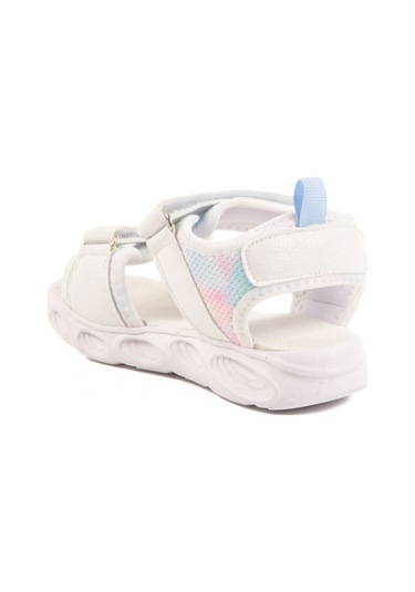 Beyaz Cırtlı Işıklı Kız Çocuk Sandalet 018129 P Beyaz