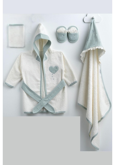 Kız Bebek Kalp Ve Yusufcuk Desenli Bornoz Set Yeşil