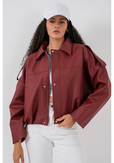 Kadın Oversize Deri Ceket 1055 - Kiremit Kıremıt