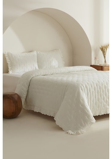 Karaca Home Aurora Çift Kişilik Yatak Örtüsü Seti Beyaz