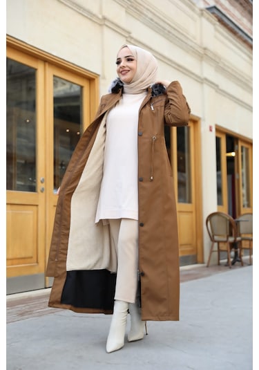 BATTAL BÜYÜK BEDEN KADIN İÇİ TAMAMEN KÜRKLÜ PARDESÜ & MONT Haki