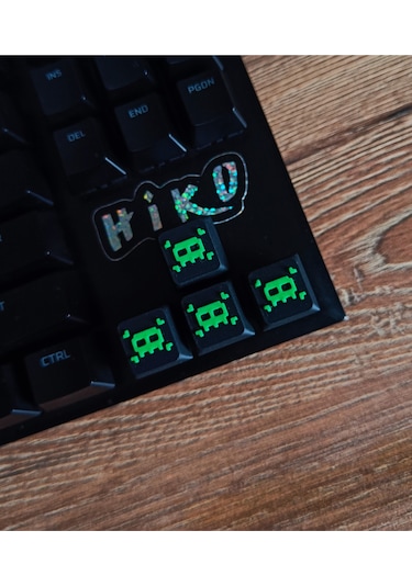 2 Adet Neon Yeşil Piksel Kuru Kafa Desenli Retro Mekanik Klavye Tuşu