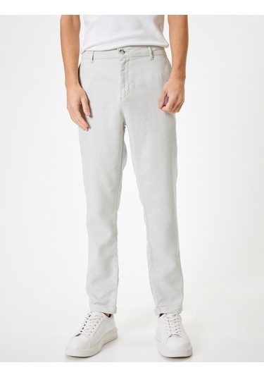 Koton Keten Chino Pantolon Cep Detaylı Gri Desenli 4sam40225hw Gri