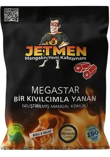 Jetmen Megastar Pro Geliştirilmiş Mangal Kömürü 12 Kg 6 Paket Siyah