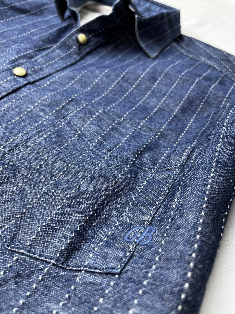 Slim Fit Saf Pamuk Denim Kumaş Kot Gömlek- Koyu Çizgi- Çok Renkli