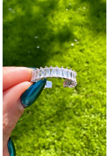 Baget Taşlı Ayarlanabilir Yüzük - Silver Renk Gümüş