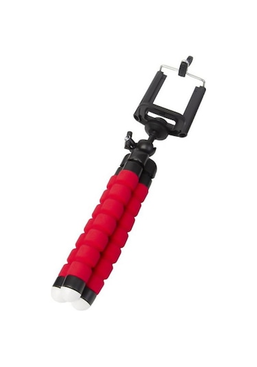 Canlı Yayın Selfie İçin Telefon Tutuculu Taşınabilir Mini Ahtapot Tripod Standı Kırmızı