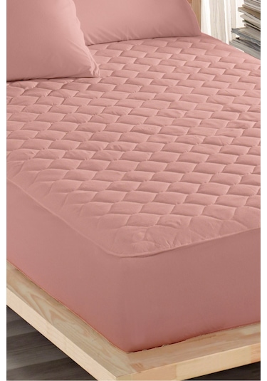 Sessiz Alez Pembe Yatak Koruyucu Pamuklu Kapitoneli Fitted Çift Kişilik Pembe