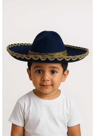 Meksika Mariachi Latin Şapkası Lüks 41cm Siyah Zemin Üstüne Altın Sim Kenarlıklı Parti Kostümü