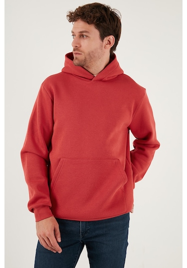 Buratti Regular Fit Kapüşonlu Kanguru Cepli Içi Tüylü Yumuşak Şardonlu Erkek Sweat 5905281 Bayrak Kırmızı