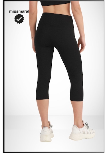 Kadın Siyah Yüksek Bel Toparlayıcı Kapri Tayt Dar Paça Karyoka Dikiş Detaylı Capri 1020 SiYAH
