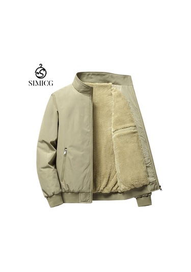 Fleece-lined, Thickened Stand-up Collar Casual Men's Jacket Haki