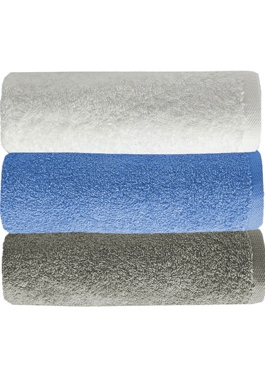 3 Lü Renkli El Yüz Havlu Seti %100 Pamuklu Natural Harmony Mavi