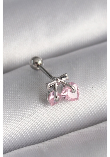 316l Çelik Gümüş Renk Pembe Zirkon Taşlı Kalp Tragus Piercing