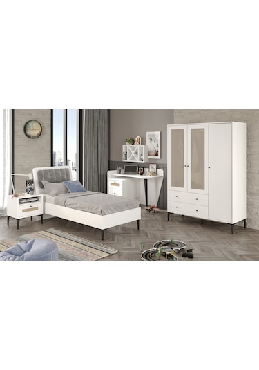 Trio White L Genç Odası %100mdf Beyaz