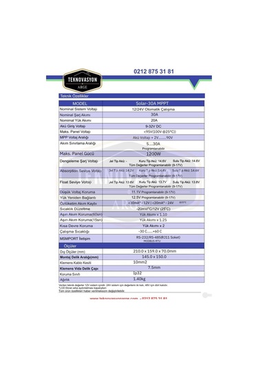 30a Mppt Solar Şarj Kontrol 12-24v Havensis Solar-30amps