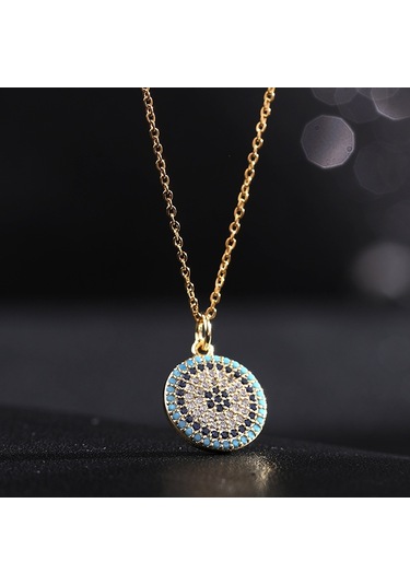 Takı: Titanyum Çelik Köprücük Kimi Zinciri, Renkli Zirkon Taşlı Göz Pandantif, Şeytan Gözü Kolye Beyaz - Pembe