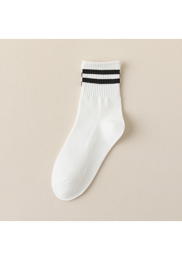 Monyee Kadınlar İçin Yüksek Kaliteli Pamuklu Orta Boylu, Isı Sağlayan, Konforlu Ve Dayanıklı Spor & Günlük Çorap - Beyaz Siyah Çubuklu - 1 Adet Beyaz Siyah Çizgi İle
