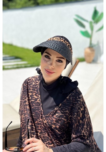 Remsa Vizör Örgü Hasır Şapka Güneş Koruyucu Siperlik Rş-101 Siyah Leopar Siyah
