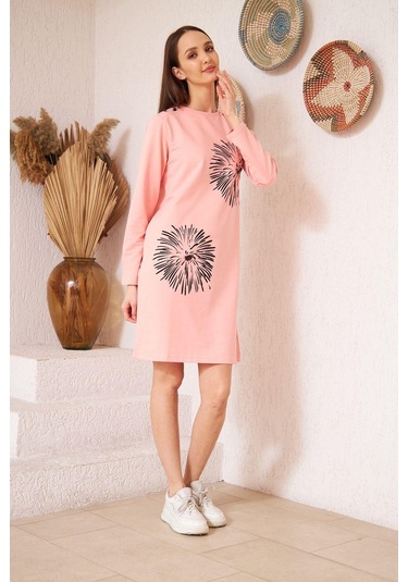 Darlin Moda Pudra Baskılı Düğme Detaylı Tunik DM60346 Çok Renkli