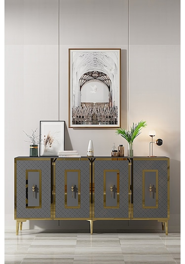 Ka1510ag Puma Konsol, Tv Sehpası Antrasit-gold 150cm Antrasit / Koyu Gri - Gold