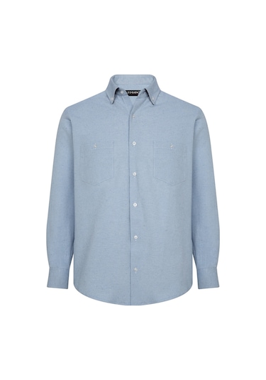 Lugon Klasik Kışlık Pamuk Kaşmir Görünümlü Erkek Gömlek Mavi