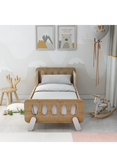 Somfy Montessori Ahşap Bebek Yatağı/çocuk Yatağı/ Demonte /60 Cm X 120 Cm Safir Meşe - Beyaz