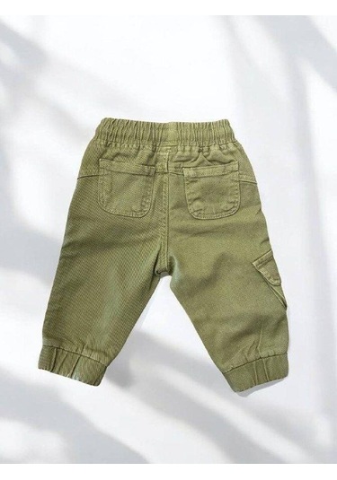 Erkek Bebek Kargo Cepli Beli Paçası Lastikli Dokuma Pantolon-14877 Yeşil