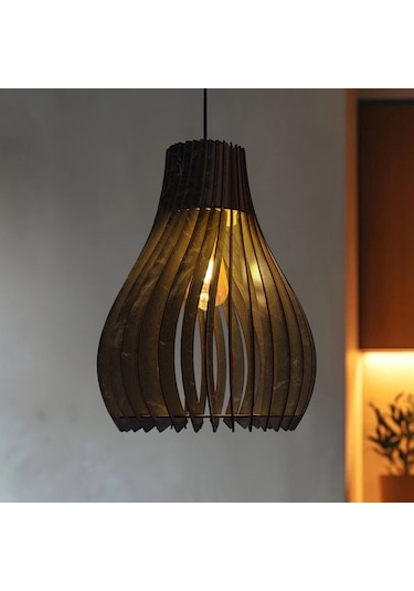 Vialux Modern Ahşap Bohem Rustik Avize Tekli Sarkıt Lamba Mermer Antrasit - Beyaz