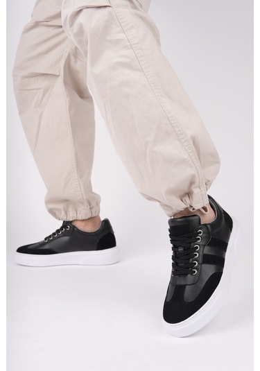 Muggo Logan Kalın Taban Bağcıklı Erkek Günlük Sneaker Spor Ayakkabı Siyah