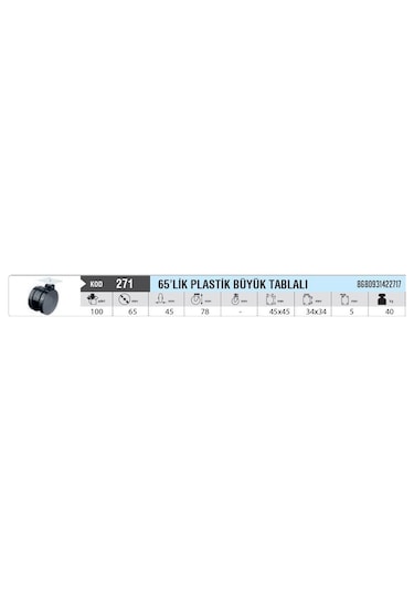 Hırdavatım 65 Lik Plastik Büyük Tablalı Teker 4 Adet