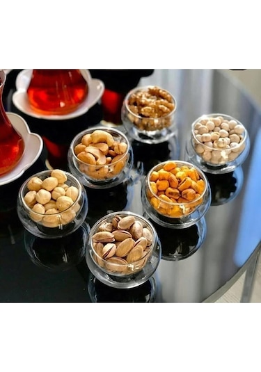 6'lı Çift Cidarlı Cam Lokumluk Sosluk Çerezlik 12478