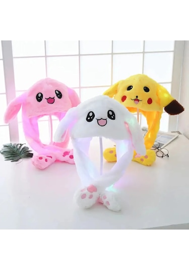 Mj Toys Peluş Tavşan Şapka Kulakları Hareket Eden Işıklı Modlu Beyaz
