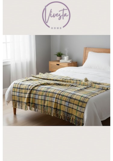 Yumuşacık Scotch Battaniye 150 200 Cm Sıcak, Şık Ve Konforlu Tasarım Sarı - Yeşil